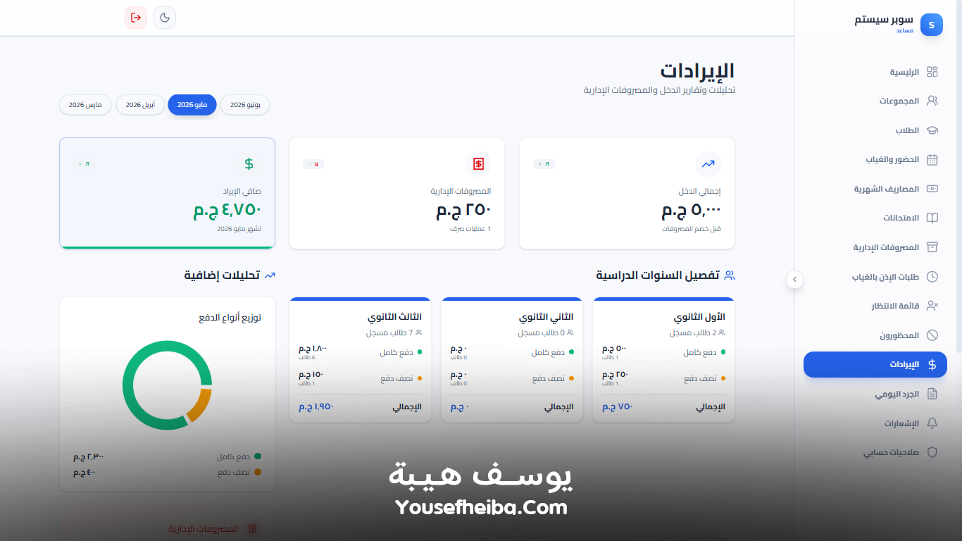 سوبر سيستم | Super System – منظومة باك إند متكاملة مكوّنه من 111 API لإدارة المدرسين والسناتر التعليمية بأربع واجهات مستقلة: الإدارة، المدرس، المساعد، وتطبيق ولي الأمر.